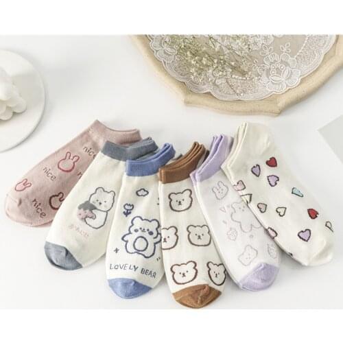 Cartoon Ladies Breathable Cotton Socks Cute Bear Cute Animal Pattern Girls Socks Cotton Women Shallow Socks Zapatos De Mujer Sox