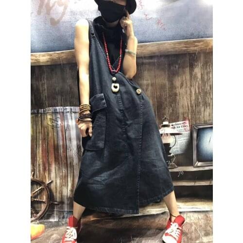 Large size Dress Women Spring Summer Retro Casual Denim Dress 2021 New Women Loose pocket Vintage Denim Dress