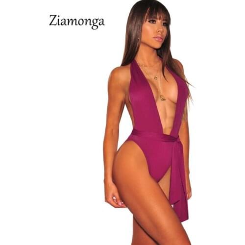 Ziamonga Halter Bow Hollow Out Sexy Skinny Bodysuit Women Sleeveless Bodycon Jumpsuit Salopette Femme Body 5 Colors Women Romper