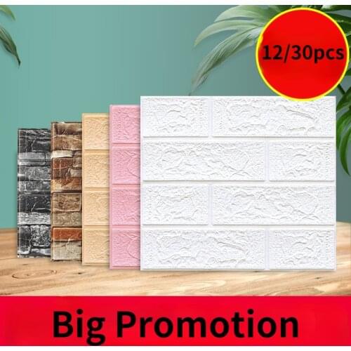 12/30pcs 3D Wall Sticker Imitation Brick Self-Adhesive Kids Bedroom Decoration Waterproof Foam Wallpaper for Living Room Kitchen