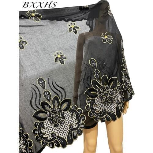 2021 African Muslim Woman Turban Embroidery Soft Cotton Ramadan Big Instant Hijab Islamic Shawls Wraps African Head Wraps BX-28