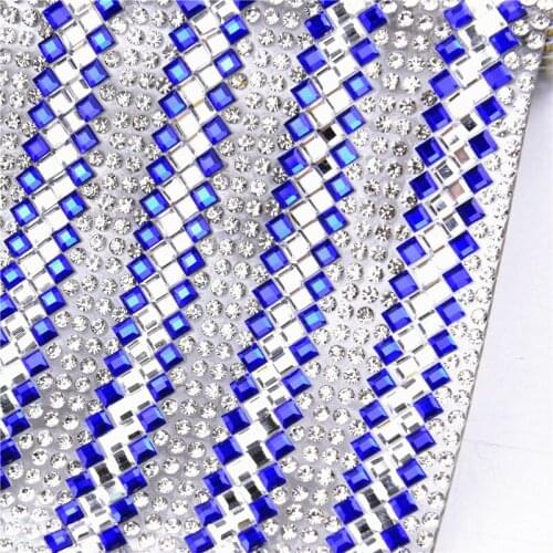 24X40Cm Diamond Sheet Blue Crystal Rhinestones Mesh Trim Hotfix Diy Car Stickers Decorations Wedding Cake Boxes Accessories