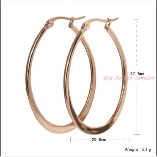 47.7*29.8mm New Charming 316L Stainless Steel Rose Gold Big Oval Hoop Earrings Womens Girls Tone Jewelry Top Quality