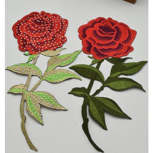 5pcs 30cm length Floral Lace Patch Embroidery Patch Venise Red Flower Applique Sewing