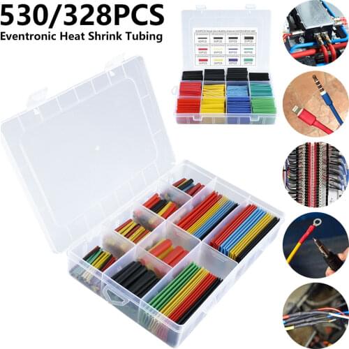 530PCS/328PCS 2:1 Heat Shrink Tubing Kit Electrical Insulation Wire Cable Wrap Sleeve Colored Assorted Sleeving Tube with Box