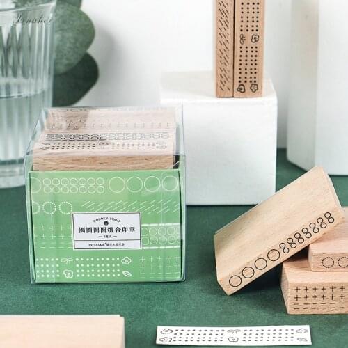 6pcs/set Vintage Geometric strip decoration stamp wooden rubber stamps for scrapbooking stationery DIY craft standard stamp