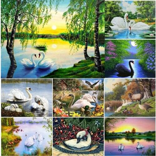 DIY Diamond Painting Full Drill Swan Animal 5D Diamond Embroidery Landscape Mosaic Cross Stitch Art Handicraft Home Wall Decor