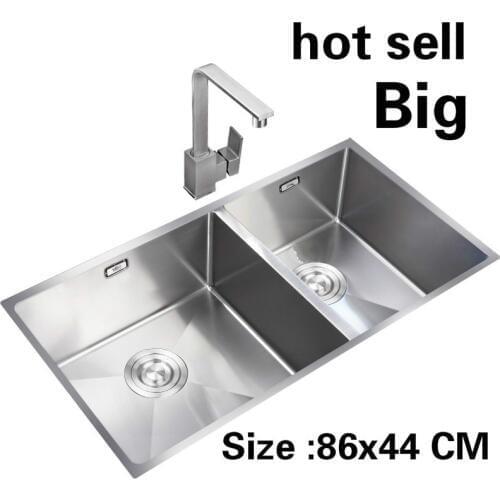 Free shipping Apartment 304 stainless steel durable big kitchen manual sink double groove hot sell 860x440 MM