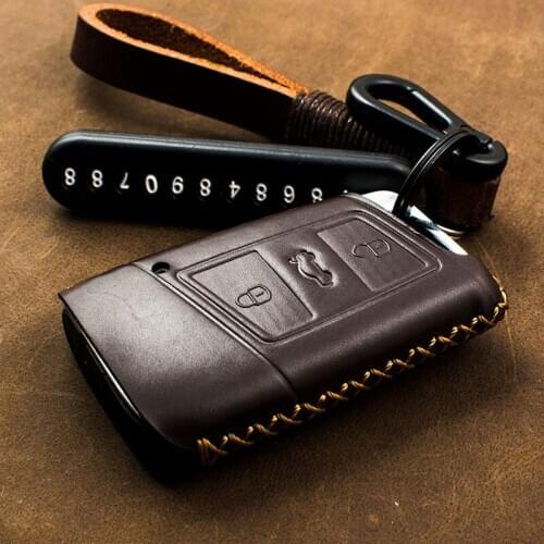 1 Pcs Genuine Leather Car Key Remote Cover Key Case For Volkswagen VW Tiguan MK2 2017 2018 2016 Passat B8 CC For Skoda Superb A7