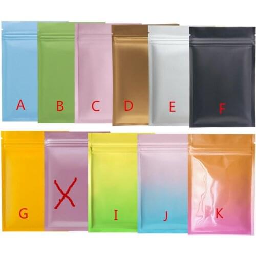 100pcs a color plastic bag Mylar Aluminum Foil Zipper Bag for Long Term food storage and collectibles protection two side colore