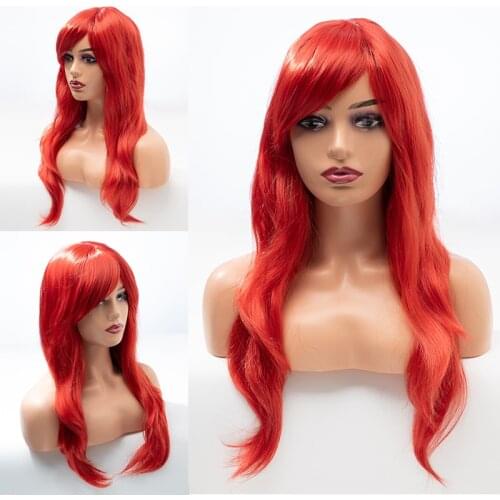 DMFLOWER-Ladies Red Wave Artificial Hair Medium Length Cosplay Style Heat-resistant Synthetic Hair Wig