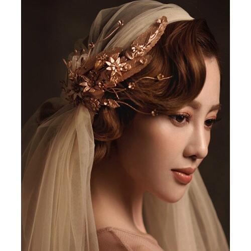 Elegant Flower Bridal Hair Clip Handmade Metal Gold Barrette Wedding Headpiece New Party Prom Hair Jewelry Brides Accessories