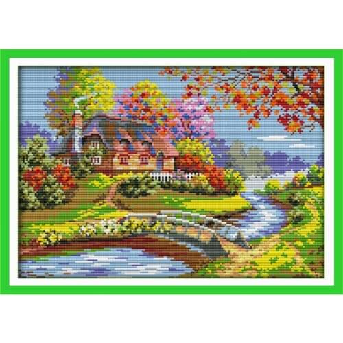 Everlasting Love The Outskirts Cabin Chinese Cross Stitch Kits Ecological Cotton Stamped 11CT DIY New Year Decorations For Home