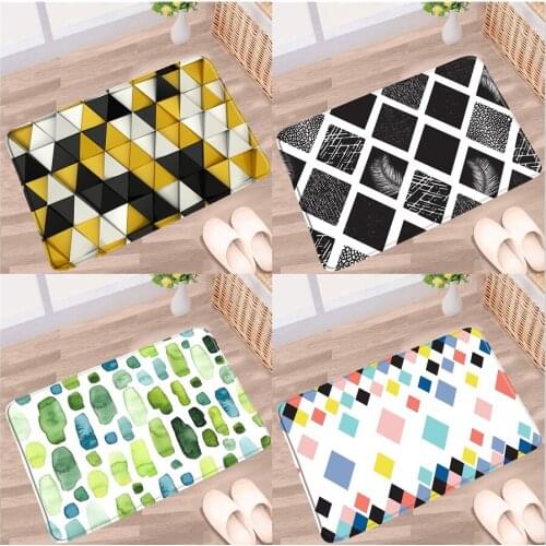 Geometric Doormat Simple Modern Lattice Bathroom Mat Yellow Black Triangle Color Carpet Non-Slip Rug Kitchen Doorway Floor Decor