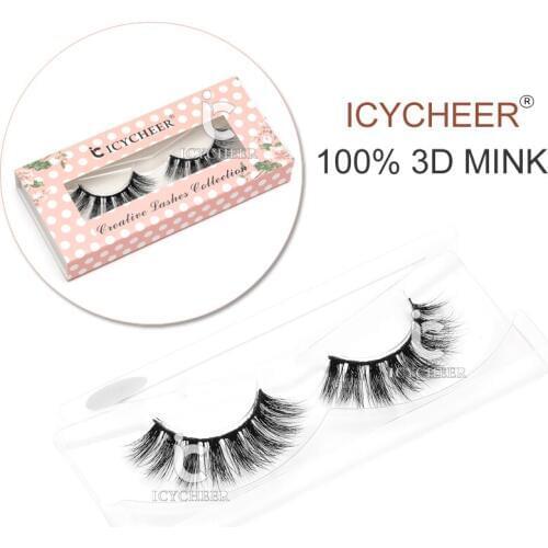 ICYCHEER Cosmetics Eye Lashes 100% 3D Mink Natural Handmade Makeup False Eyelashes Black