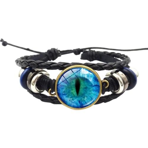 Faux Leather Bracelet Adjustable Blue Totoro Eyes Time Gem Handmade Braided Fashion Charm Bracelet Punk Bracelet