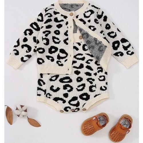 0-18M Infant Kids Leopard Romper Outfits Cotton Knitted Baby Romper Costume Baby Girls Jumpsuit Clothes