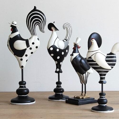 CREATIVE RESIN CHICKEN STATUE VINTAGE COCK HEN STATUE HOME DECOR TV CABINET CRAFTS ROOM DECORATION GARDEN RESIN ANIMAL FIGURINES