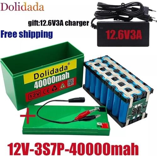 New12V40Ah 3S7P 18650 lithium battery pack+12.6V 3A charger, built-in 40Ah high current BMS, used for sprayer, 12V power supply