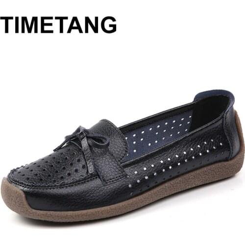 TIMETANG Women Flat Soft Genuine Leather Shoes Woman Loafers Slip on Driver Mocassin Femme Breathable Summer Flats Women Leather