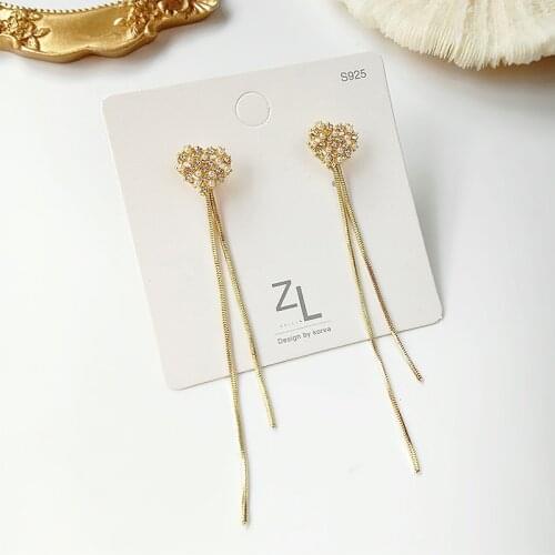 Sweet Girl Earrings New Pearl Crystal Love Tassel Long Style Wild Fashion Show Face Thin Two-wear Womens Earrings Wholesale
