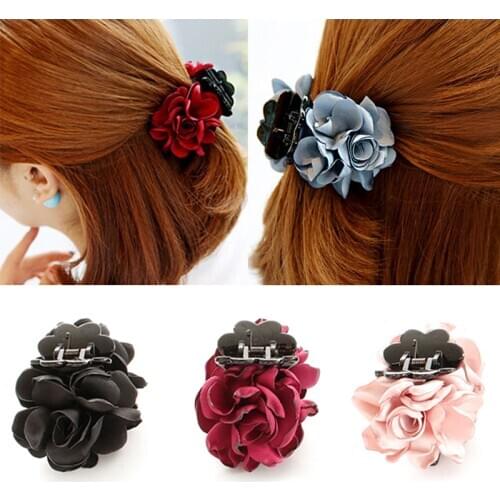 Fashion jaw clip hairpin double-sided flower lotus leaf rose flower lady ponytail accessories decorative hair claw bow cloth