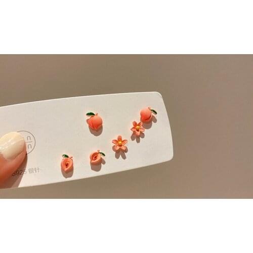 Minar Cute 6 Piece Set Small Peach Flowers Stud Earrings for Women Ladies Pink Colour Metallic Earrings Kawaii Oorbellen