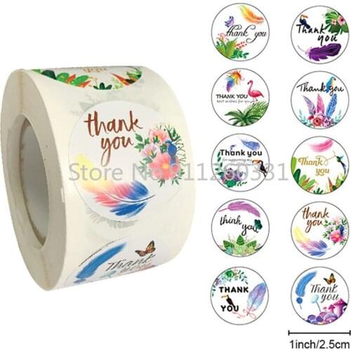 Beautifully Colorful Feather Floral Thank You Stickers Seal Labels for Baking, Gifts Packaging, Envelope, Scrapbooking stickers
