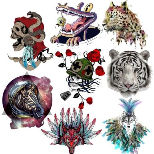 Punk Skull Patches Iron On Transfers Animals Heat Transfers Punk Patches For Clothes Thermal Transfer Hot Vinyl Ironing Stickers