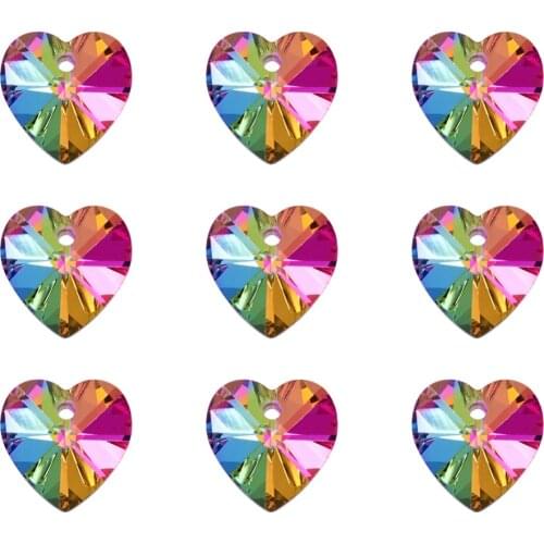 100pcs 14x14x8mm Heart Electroplated Glass Pendants Accessories Mothers Valentine Day Silver Plated Bottom Glittering Charms