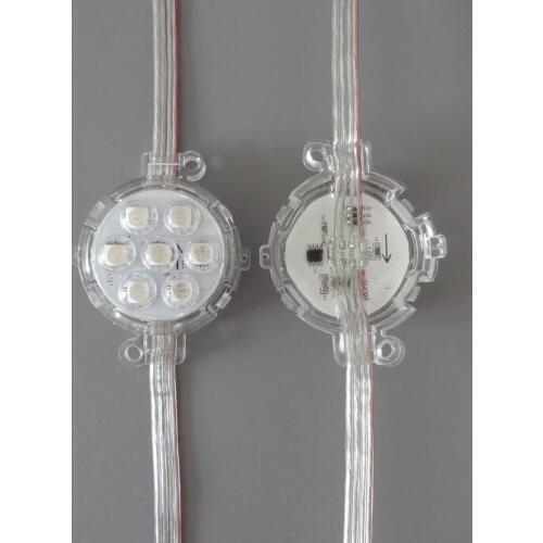 50mm diameter UCS1903 RGB full color addressablepixel module;DC24V input;7leds inside;1.68W;20pcs a string;IP68 rated