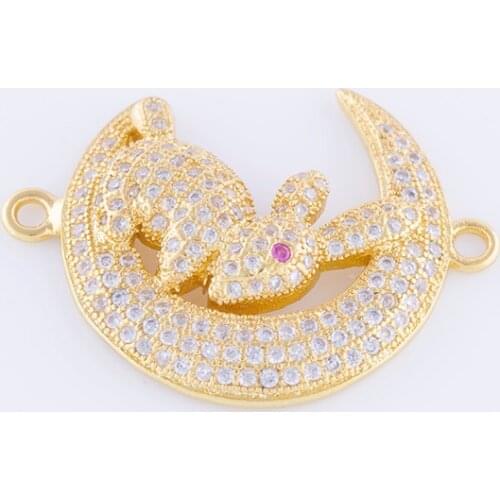 Supplies For Jewelry Handmade DIY Accessories 3 Colors Zircon Rhinestone Rabbit With Crescent Moon Connectors For Jewelry Making