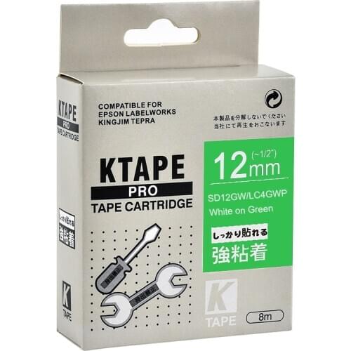 12mm White on Green SD12GW Compatible Epson KingJim Label Printers LC-4GWP Laminated Label Tapes Ribbon LC4GWP for LW-300 400