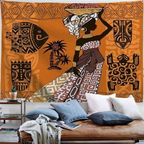 Nature Art Polyester Fabric African Woman Theme, Wall Decor Black Woman And Animals