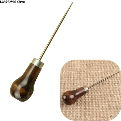 1Pc Professional Leather Wood Handle Awl Tools For Leathercraft Stitching Sewing Accessories