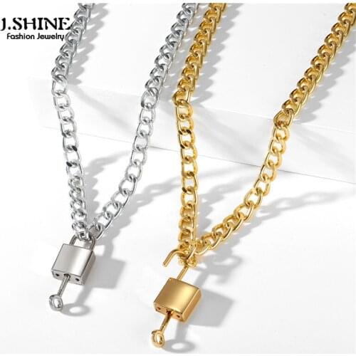 JShine Punk Simple Thick Chain Detachable Lock Key Pendant Clavicle Choker Necklace Women Padlock Pendants Necklace Statement