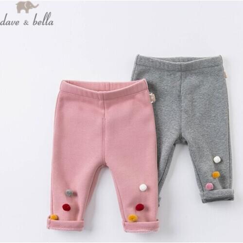 DBM15463 dave bella winter baby girls fashion appliques ball solid pants children full length kids pants infant toddler trousers