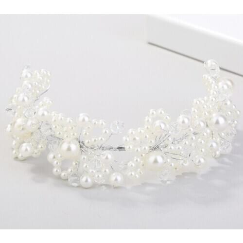 White Red Handmade Pearl Bridal Tiaras Luxury Wedding Headbands Bridal Headpiece Prom Hair Jewelry Wedding Hair Accessories