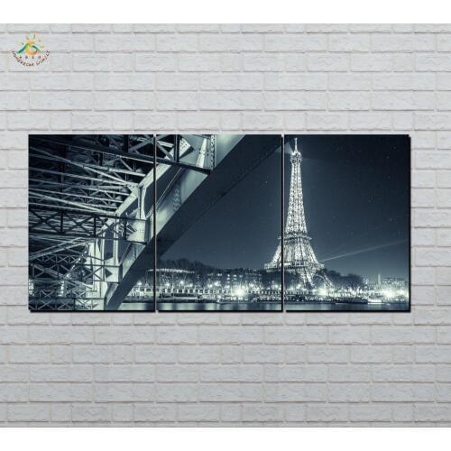 Luminous Paris Tower Night Light Picture And Poster Canvas Painting Modern Wall Art Print Pop Art Wall Pictures 3 PIECES