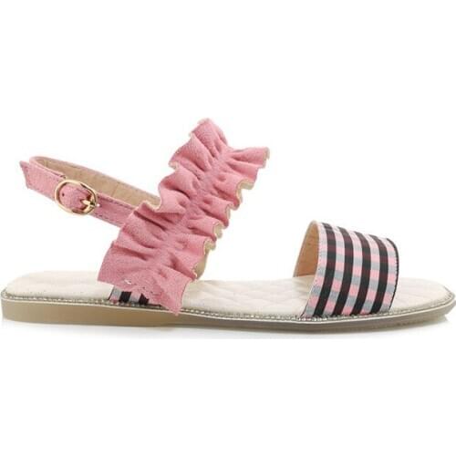 2020 New Arrival Ankle Strap Patchwork Open Toe Mixed-color Pink Black Plus Size 46 Summer Sandals Womens Shoes