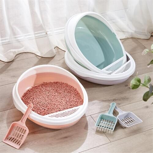Egg Shape Cat Litter Box With Scoop Anti Splash Plastic Training Rabbit Kitten Pee Toilet Pad Clean Kitten Semi-closed Bedpan