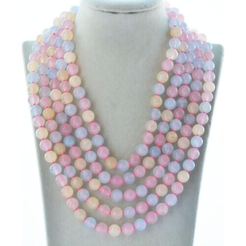Z10972 17"~100" 10mm Pink Blue Round Morganite Stone Bead Necklace