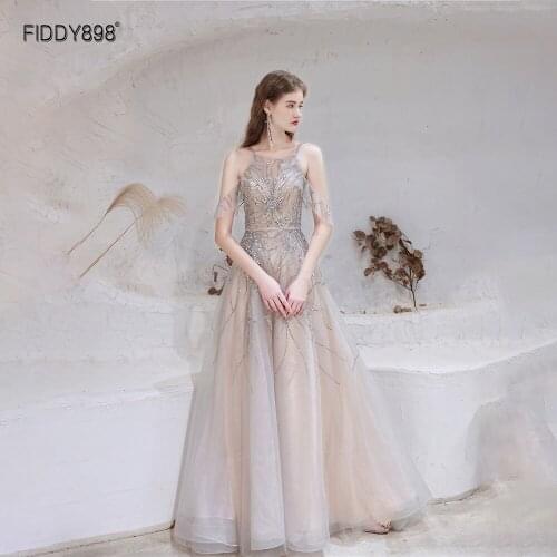 Elegant Evening Dress 2021 Beaded Long Evening Party Dresses Women robe de luxe femme Off-Shoulder A-Line Prom Gown