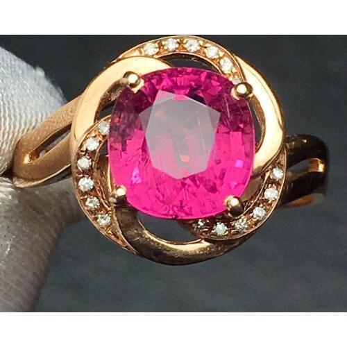Rubillite Ring Fine Jewelry Pure 18 K Gold Natural Rubi Tourmaline 2.65ct Gemstone Diamond Gift Female Rings for Women Fine Ring