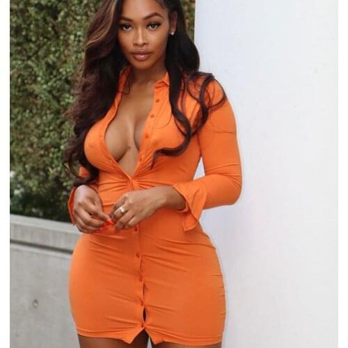 2021 Autumn Long Sleeve Shirt Dress Women Turn Down Collar Button-up Slim Sexy Mini Dress Party Club Bodycon Dresses Vestidos