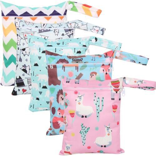Free Shipping 1pc 20*25cm Wet Bag Dry Bag Baby Single Zippered Printed Waterproof Reusable Wet Bag Cover Insert Nappy Wet Bag