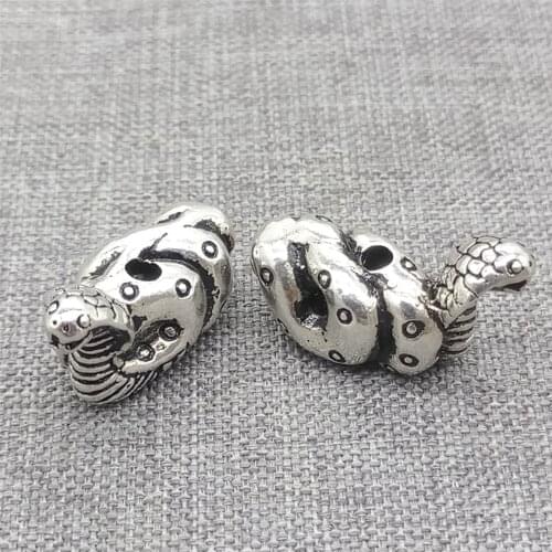 2pcs of 925 Sterling Silver Cobra Snake Beads 3D for Bracelet