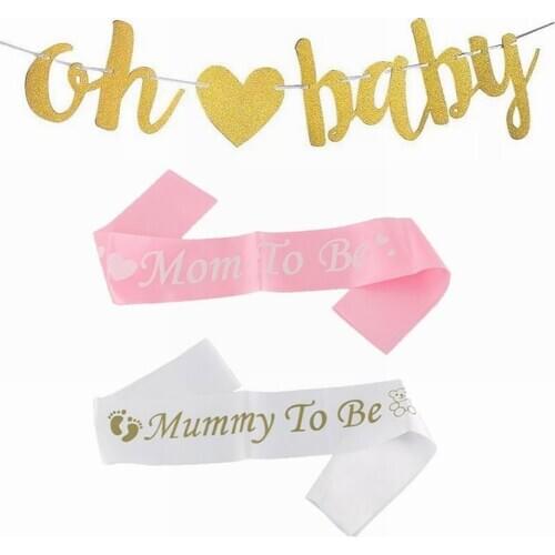 1PC Blue Pink Mummy Mmm To Be Sash Baby Boy Girl Balloon Baby Shower Decoration Sash Newborn Party Decor Pregnant Mom Favor Gift