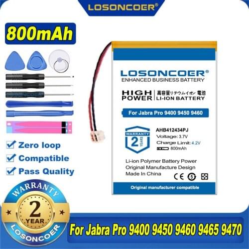 100% Original LOSONCOER NEW 800mAh Battery 14192-00, AHB412434PJ For Jabra Pro 9400, 9450, 9460, 9465, 9470
