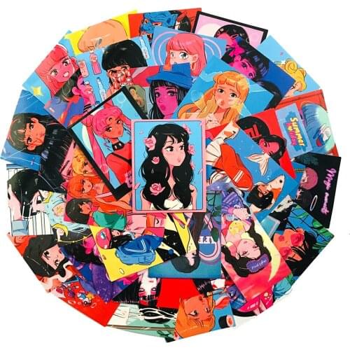37Pcs/Set Wholesale Asian Beautiful Girls Stickers Waterproof Sticker For Skateboard Laptop Luggage Bicycle Decal Kids Gifts